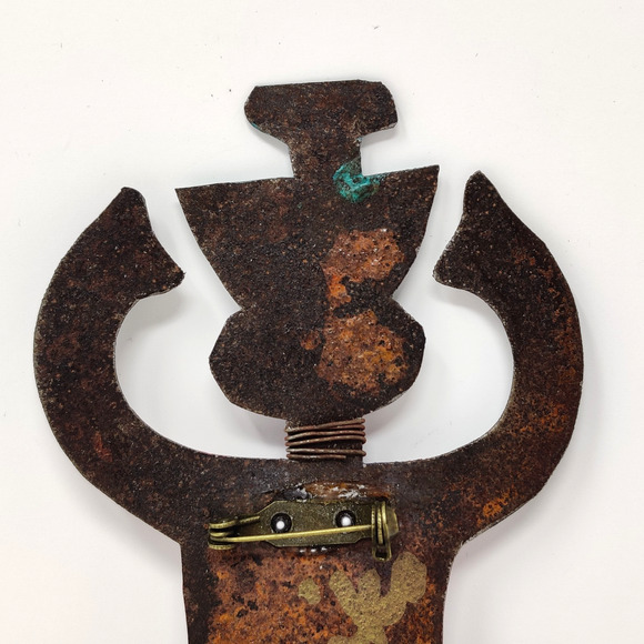 Bill Marcia Finks Signed Metal Brooch Pin Eclectic Tribal Statement Wearable Art - Picture 6 of 15